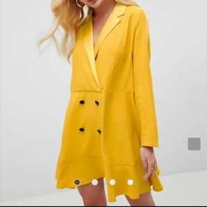 ASOS yellow tux long sleeve mini dress